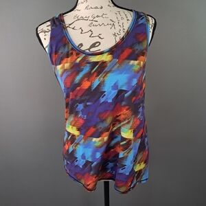 Athleta Chi Tank Top Womens Size Medium Multi Stripe Racerback Colorburst
